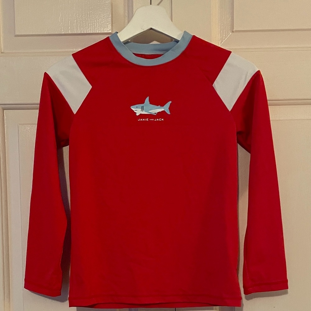 Janie and Jack Orange Long-Sleeve Rashguard with Light Blue Shark